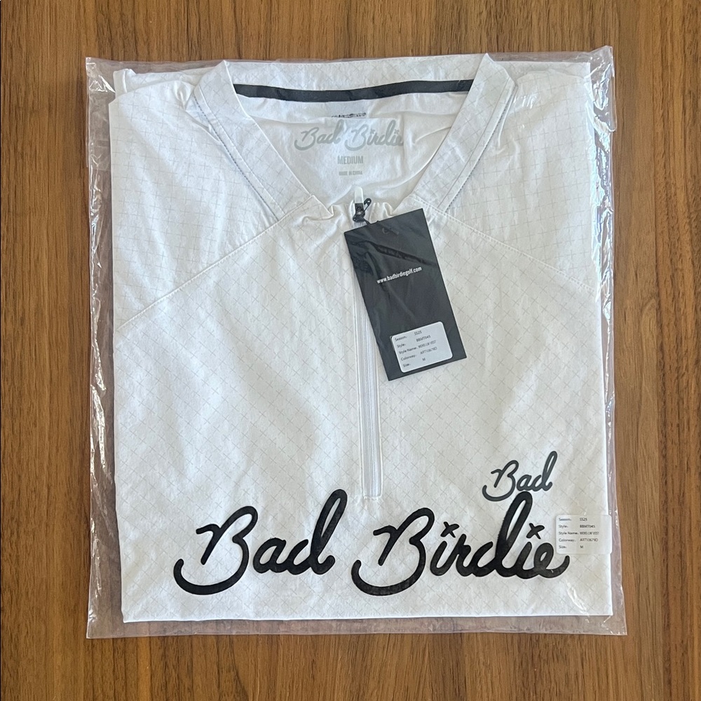 Bad Birdie White Zip Vest with Black Script